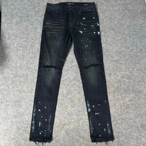 Purple Brand Men's Black Resin Knee Ripped Jean 3D Hand Painted Splatter Size 31